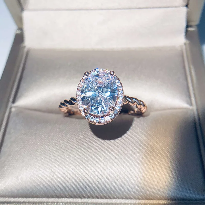 Роскошное кольцо из серебра S925 пробы с большой овальной огранкой AAAAA, 4 карата, кольцо с микро покрытием, CZ Кольцо для женщин, модное ювелирное изделие, женские кольца