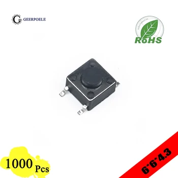 

High Quality 1000 pieces/lot 6*6*4.3 mm Push Button Switch 4 PIN Tactile Tact Direct Plug-in Self-reset Top Copper Micro SMT