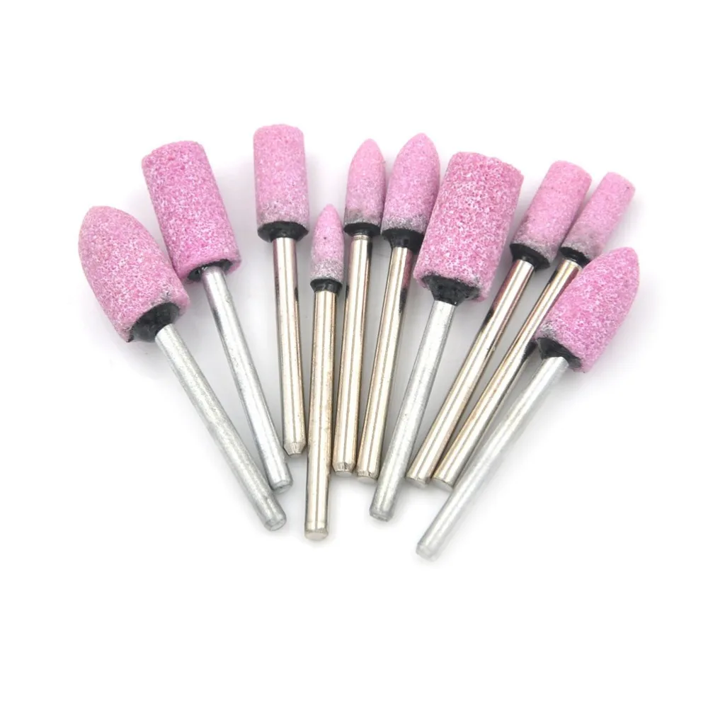 Fixmee 10pcs Pink Cylinder Conical Shape Mounted Stone Point Abrasive