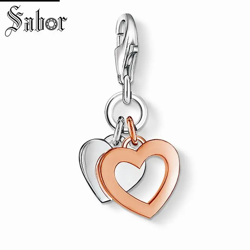 

thomas 2 color Hearts Charm Pendant,2019 Fashion Jewelry For Women Girls,Romantic Gift 925 Sterling Silver Fit Bracelet charms