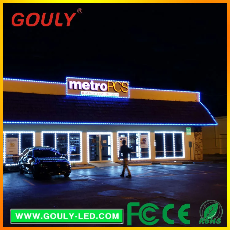 Window Border Lights & Squared Glass Window With White Frame Stone