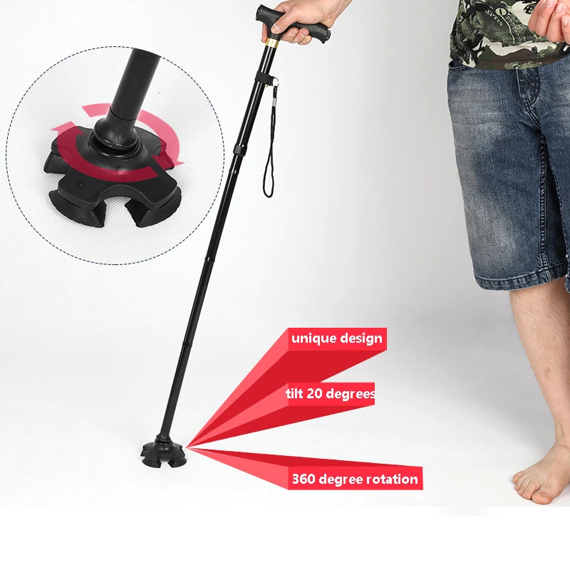 Bengala ao ar Anti-skid para os Idosos Cana de Alumínio Multi-função com Led Muleta Dobrável Livre Luz Presentes Perfeitos 4 Pés 2 Esporte e Lazer