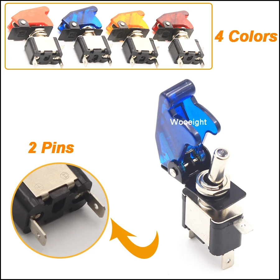 Wooeight New Auto Car Boat Truck Illuminated LED Toggle Switch With Safety Aircraft Flip Up Cover Guard ASW-07D 12V 20A (2)