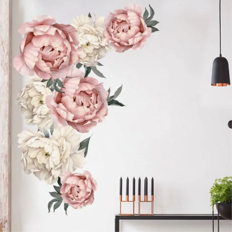 Wall Sticker Peony Rose Flowers DIY Wall Stickers for Kids Rooms Home Bedroom Decor PVC Wall Art Stickers Poster Decals