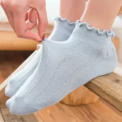 Летние Для женщин хлопок Короткие Дышащие носки Полые Симпатичные носки сплошной Цвет женские носки Harajuku Sox мягкие носки бесплатная