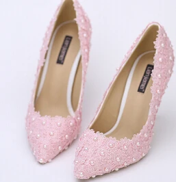 Новинка свадебные туфли с жемчугом и цветами на высоком каблуке с острым носком модные женские туфли лодочки нарядные туфли для вечеринки - Цвет: pink 7cm heel