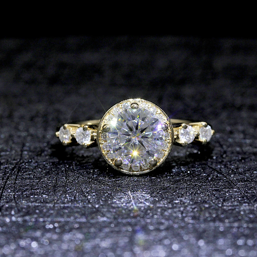 DovEggs 14K желтое золото центр 1ct карат 6,5 мм F цвет Moissanite алмаз обручальное кольцо с камнем для женщин Золотое кольцо с акцентами
