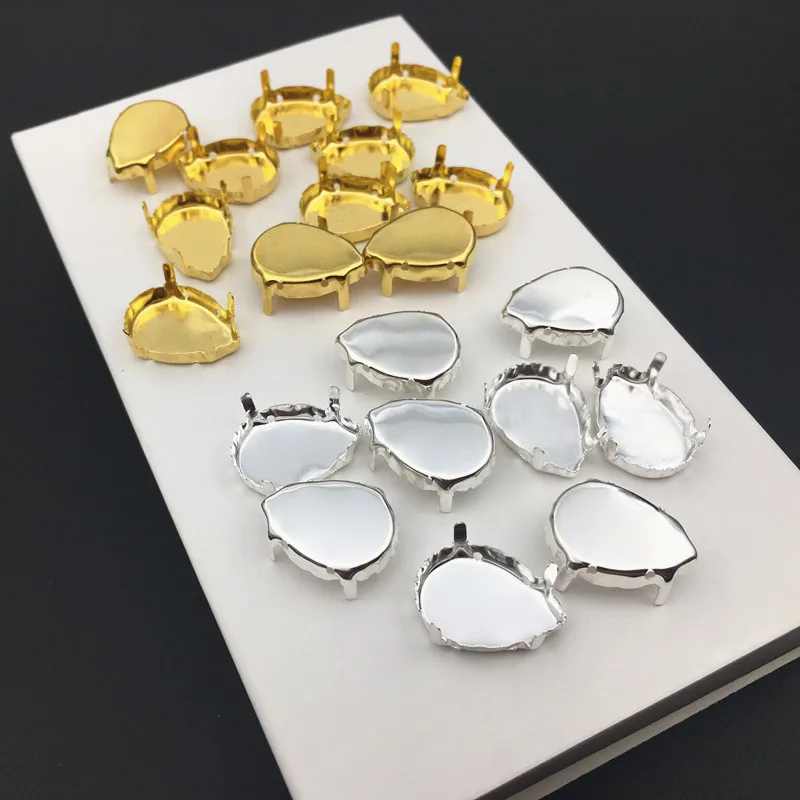 

Teardrop Gold/Silver Color Claw Setting Closed Back For Droplet Pear Shape Fancy Stone 4 Holes 10x14,13x18,18x25,20x30,30x40mm