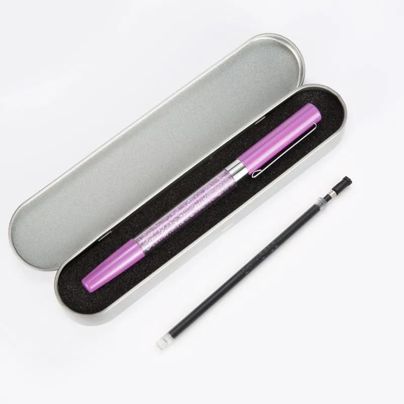 Purple Модная кристальная ручка с логотипом Kawaii, гелевая ручка для подписи, креативные офисные канцелярские принадлежности для студентов, лазерная гравировка логотипа, подарочная коробка - Цвет: Purple