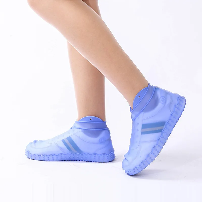 Многоразовые противоскользящие дождевые бахилы водонепроницаемые резиновые Сапоги Галоши унисекс аксессуары для обуви силиконовые защитные пленки для дождливой обуви - Цвет: Синий цвет