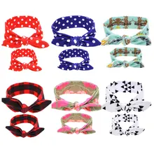 Mamá Bebé Orejas de Conejo Conjunto Hairband Headwear Parental de Rayas corbata de Lazo Del Pelo Venda Elástico 2016 de la nueva llegada