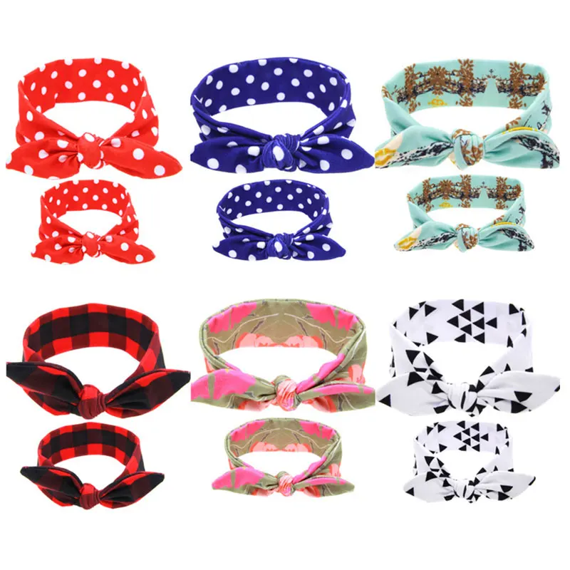 

Mom Baby Rabbit Ears Hairband Set Headwear Parental Striped Bow Tie Elastic Hair Band Headband 2016 new arrival