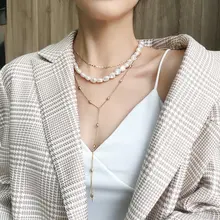 MENGJIQIAO 2019 yeni zarif barok katmanlı benzetilmiş İnci gerdanlık Metal kilit kolye kadın moda takı aksesuarları