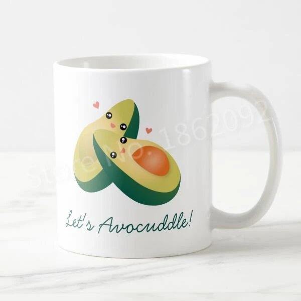 

Funny Kawaii Avocado Mug Cute Let's Avocuddle Coffee Mugs Tea Cups Avocados Novelty Pun Humor Valentine Girlfriend Gifts 11oz
