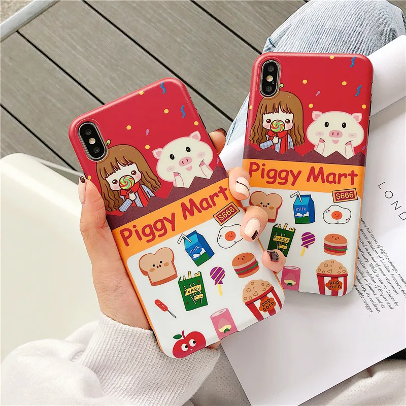 interesting Cartoon girls pig bazaar Phone Case for iphone X Xs Max XR 6 6S 8 7 Plus Soft Silicone Back Cover Coque Capa |