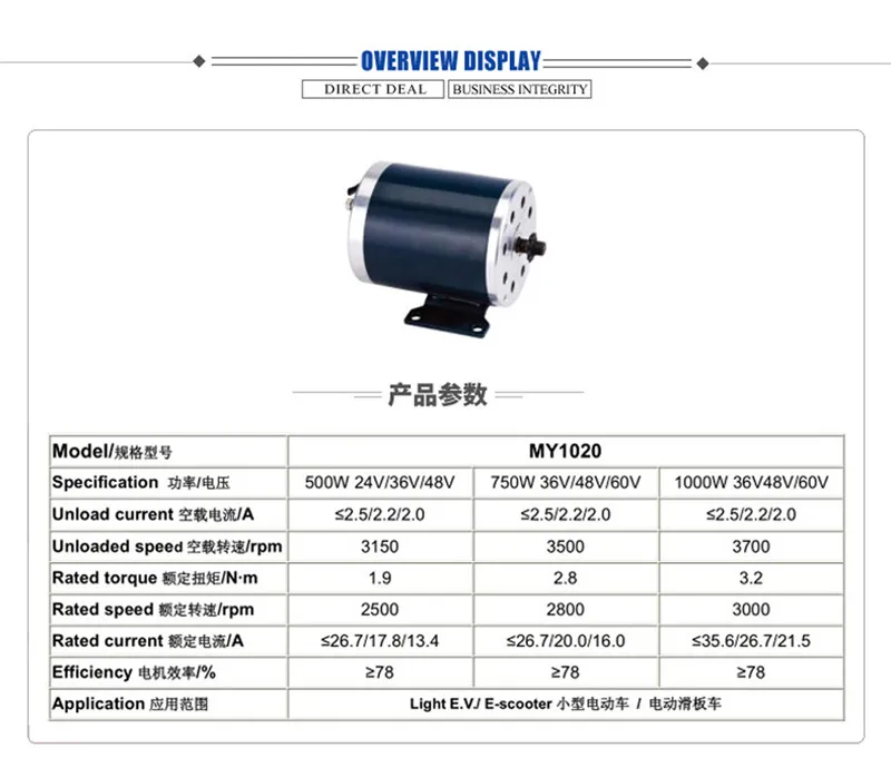 Sale 36V48V 1000W UNITEMOTOR Brushed Motor MY1020 With Controller And LED Throttle Electric Motorcycle MX500 Upgraded Engine Kit 1