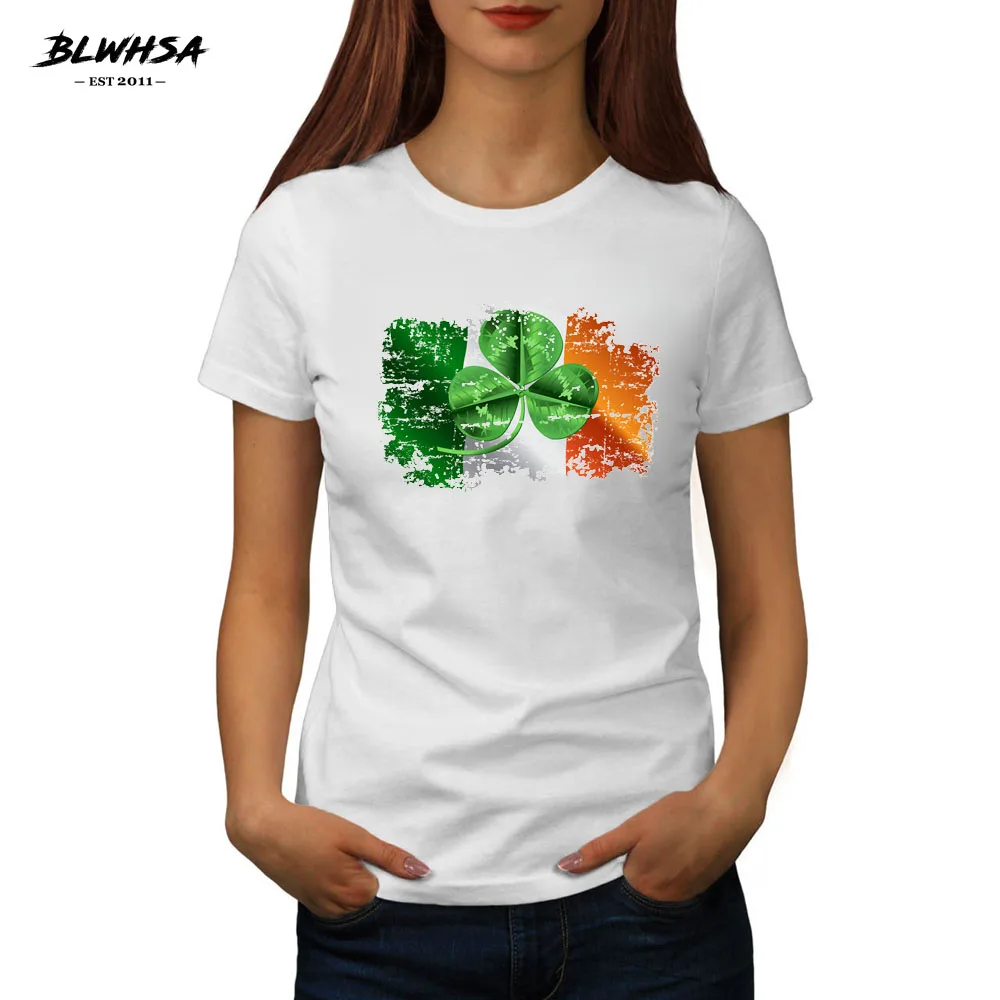 buy BLWHSA Newest fashion nostalgic Style Ireland National Flag Printed Women T shirt Summer Tops Custom Novelty Lady Tee