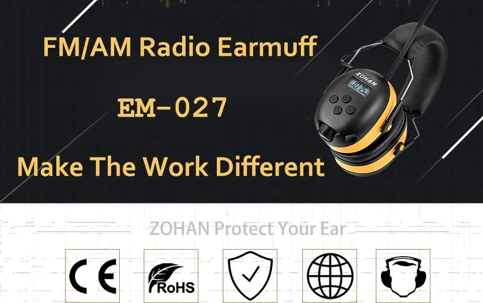 ZOHAN Цифровой AM/FM стерео радио наушники NRR 24dB защита ушей для кошения Профессиональный слуховой протектор радио наушники