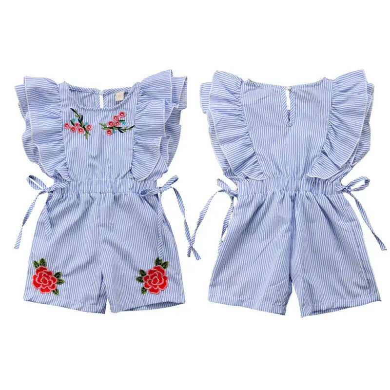 

Cute Toddler Kids Baby Girl Flower Stripe Ruffle Romper Jumpsuit Outfits Clothes Baby Girl Flower Striped Ruffle