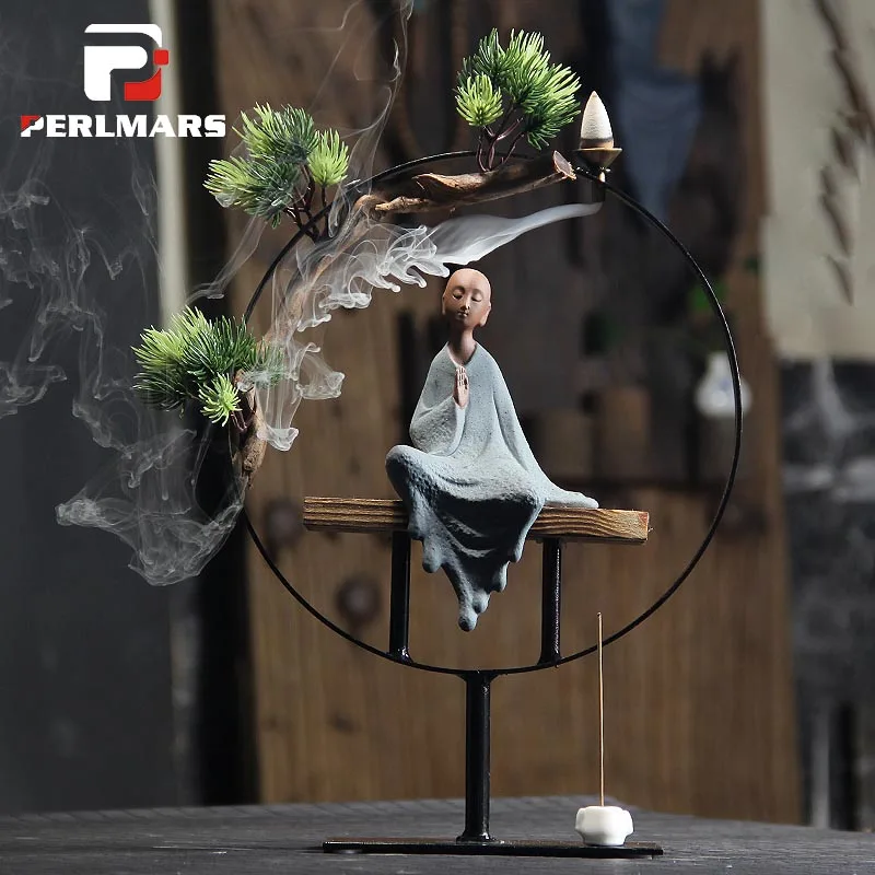 Дешево Винтаж обратного ладан горелка гладить книги по искусству монах деревянный база металлический круг держатель творческий дом Декор