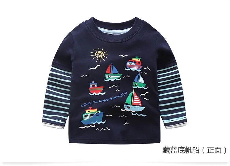 2018 Spring Autumn For 2-9 10 Years Children Cotton Striped Patchwork Cartoon Car Bus Truck Baby Kids Boys Long Sleeve T Shirts (52)