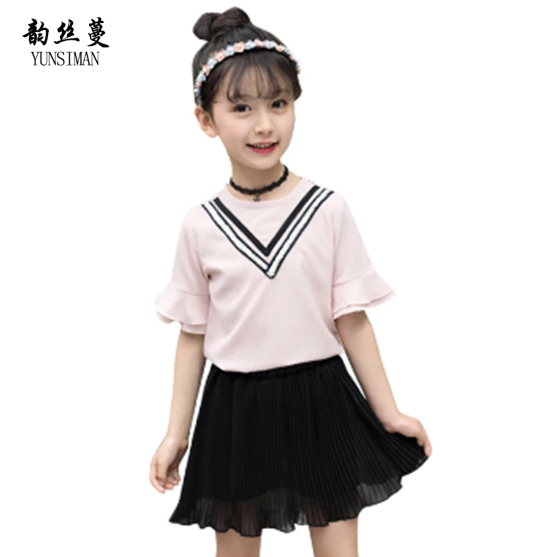 

Baby Girls School Clothes Set Kids Teens White T-shirt Lace Skirt 2 Pieces Suits Child Summer Girl Sets 6 7 8 9 10 11 12 Y 5C14