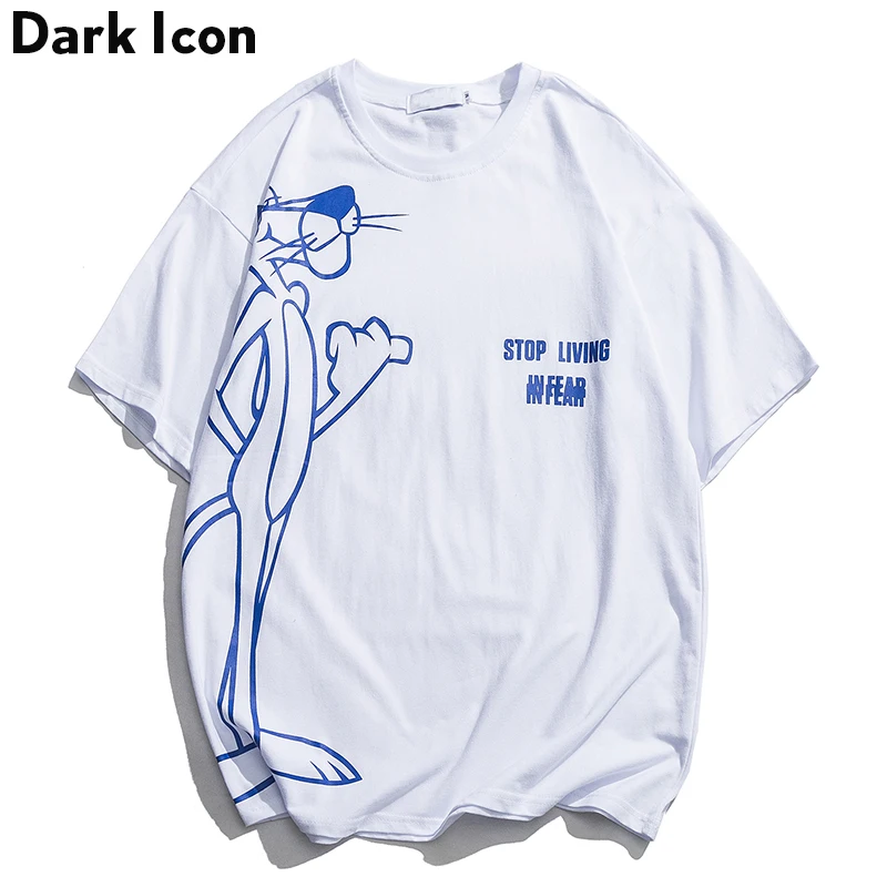

Dark Icon Cartoon Printed T-shirt Men 2019 Summer Men's Tshirts Oversized Student Tee Shirts Streetwear Clothing White Blue
