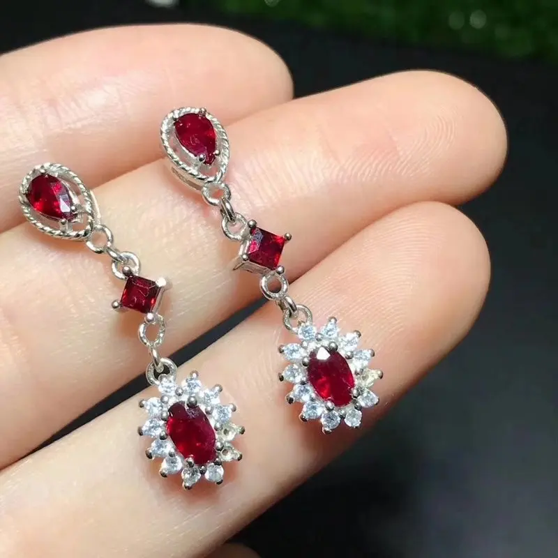 Fidelity natural 3*5mm ruby drop earrings s925 silver fashion beautiful