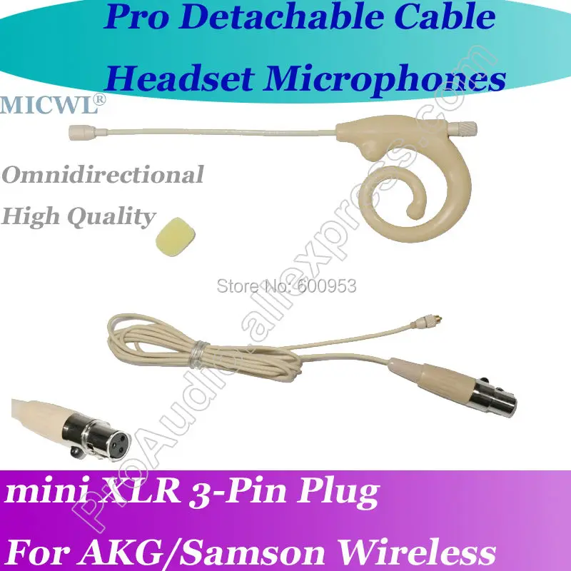 

New MICWL 3Pin XLR Microfone com fone de ouvido para Detachable Cable Headset Microphone for AKG Samson Gemini Wireless