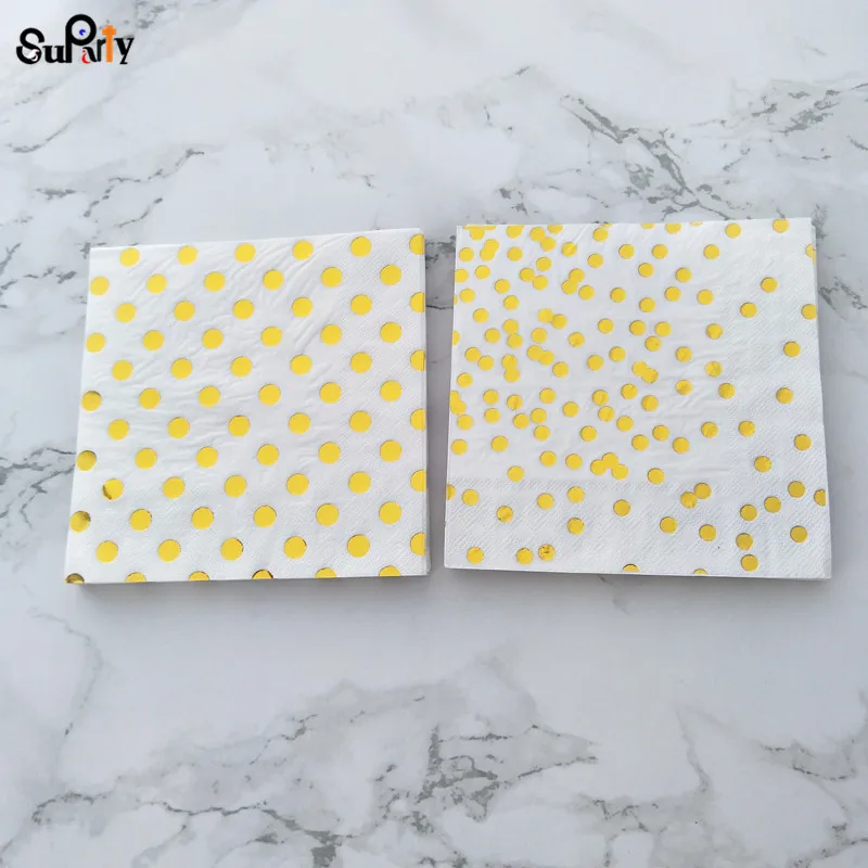 

40pcs Metallic Gold Napkins Bridal Shower Favors Foil Gold Dot/Spot Hen Party Tableware Paper Towels Cocktail Paper Napkins