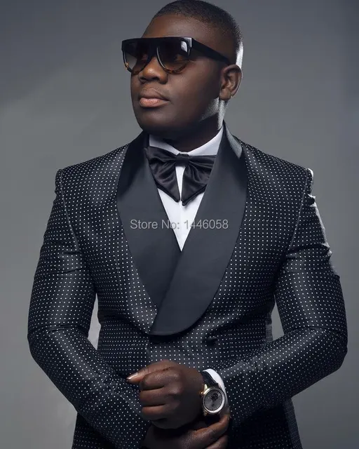 2017 Hombres Negro Doble De Pecho De Vestidos De Novia Traje De Novio Con Pantalones De