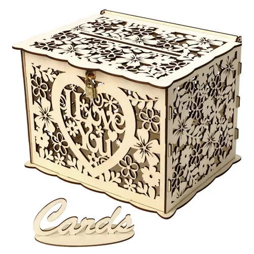 Свадебный Декор Сделай Сам свадебный подарок деревянная карточка коробка копилка с замком красивые свадебные украшения - Цвет: 2