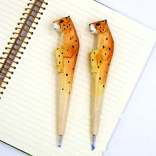 Coloffice Creative Wood Carving Lift Leg Vertical Leopard Coloffice Creative Wood Carving Lift Leg Vertical Leopard Ballpoint Pen Gift Office Stationery School Writing