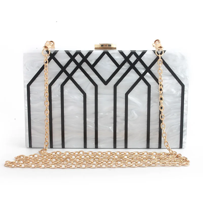 

Stripe Acrylic Women Evening Clutch Bag Chain Shoulder Handbags Crossbody Hardcase Clutches Wedding Party Prom Purse