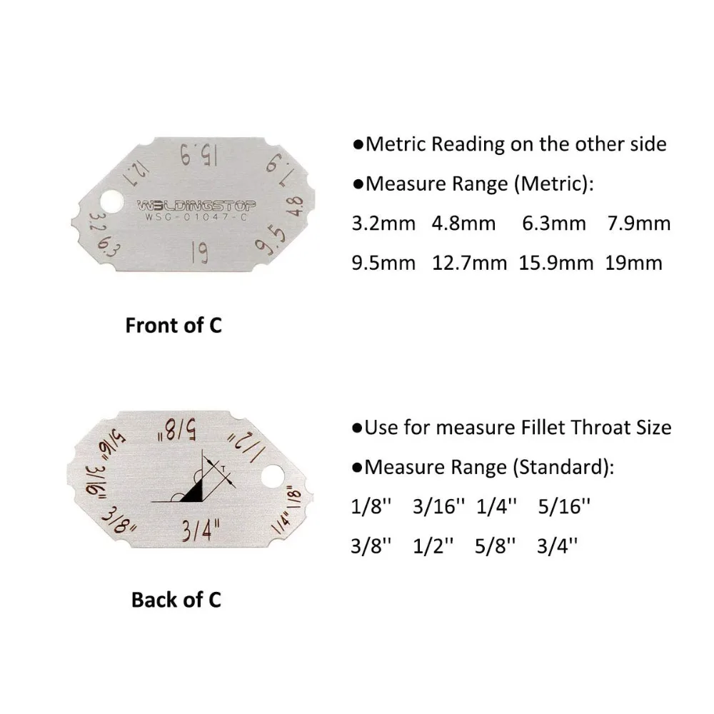 Сварочное соединение из двух частей Gage Fillet сварочный тройник соединение Сварка горло глубина длина ноги измерительная линейка