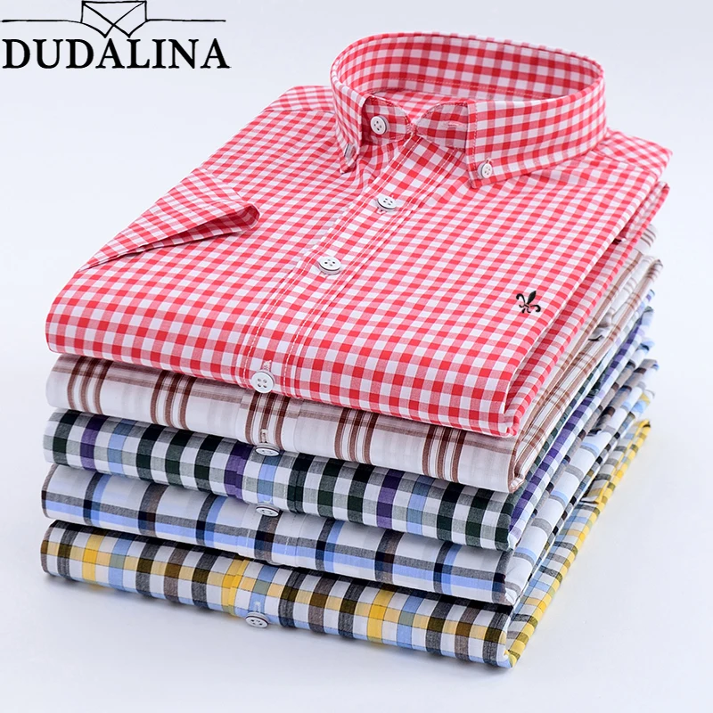 

Dudalina Camisa Male Shirt Short Sleeve Men Shirt 100% Cotton Casual Slim Fit Camisa Xadrez Masculina Chemise Homme No Pocket