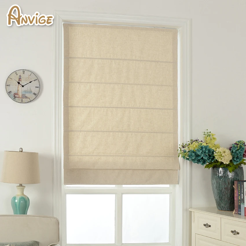 

Anvige Motorized New Cotton/Linen Fabric Window Treatment Light Filter/Blackout Curtains Roman Shade Custom Made Blinds