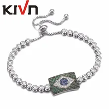 KIVN Jewelry Adjustable Brazilian Flag Charm Tennis CZ Cubic Zirconia Womens Bridal Wedding Bracelets Christmas Birthday Gifts