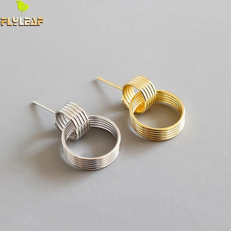 

Flyleaf 925 Sterling Silver Earrings For Women Gold Double Multi-layer Circle Femme Simple Drop Earings Fashion Jewelry Party