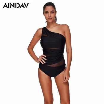 

Ratio Sexy Bandage Swimsuit Mesh Swimwear Women Single Strap One Piece Bathing Suit Body Suit Trikini Black Monokini Badpak XXXL