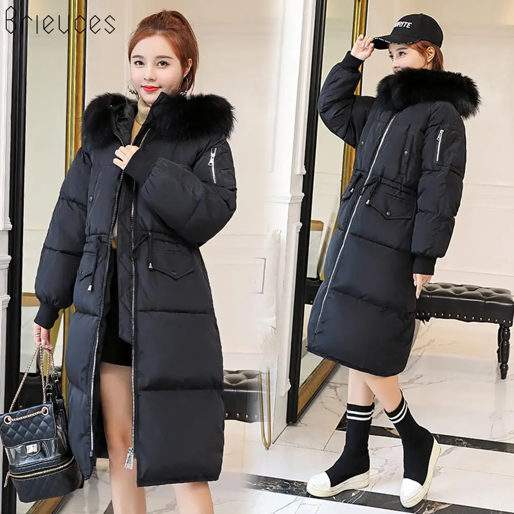 Brieuces Big Fur 2018 Long Parkas Female Women Winter Coat Thick Down Cotton Winter Jacket Womens Outwear Parkas for Women