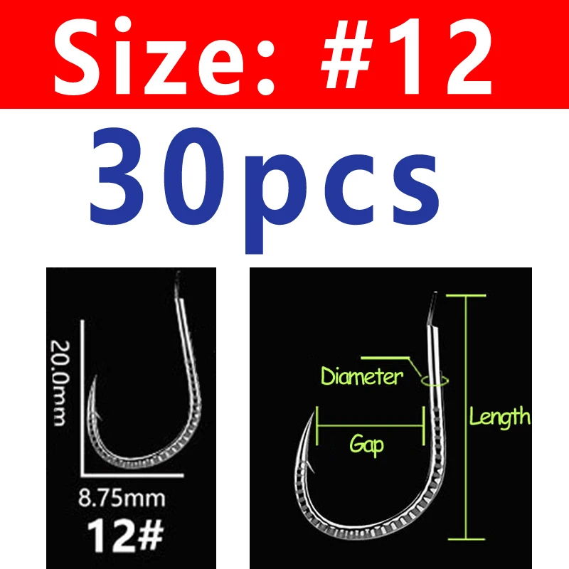 Wifreo 30PCS Silver Color Strong Carp Fishing Hook Barbed Dragon Scale Fish Hook Size 1~ Size 13 Herring Grass Carp Hooks - Цвет: Size 12 30pcs