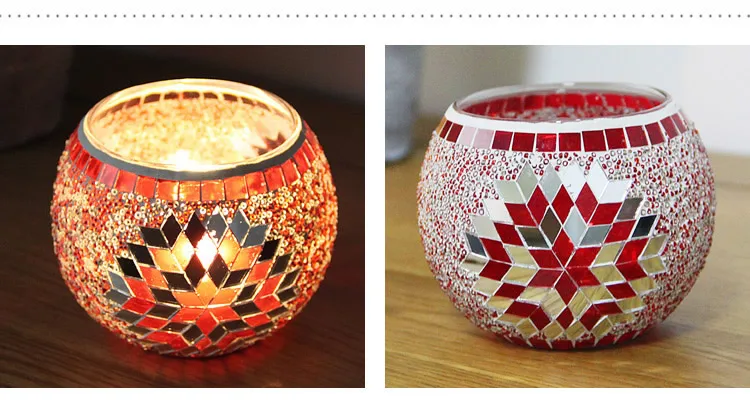 Европа Ретро Декор Турецкая лампа красочные чашки Батарея питание пятнистости стеклянный подсвечник светодиодный Спальня ночник для