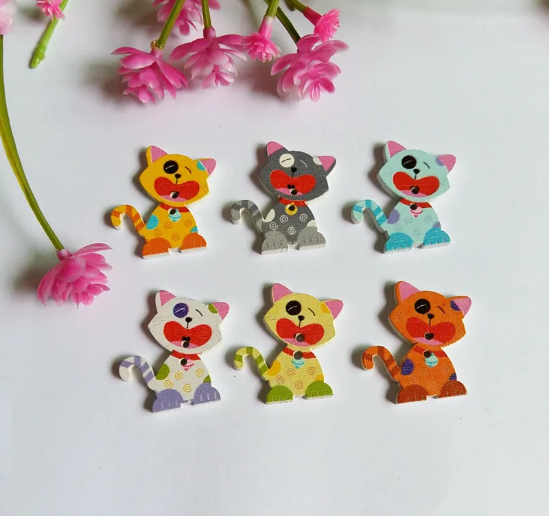 

100Pcs Multicolor Printing Cartoon 2 Holes DIY Random Wooden Buttons Sewing Scrapbooking Accessories Decorative Buttons 29*25mm