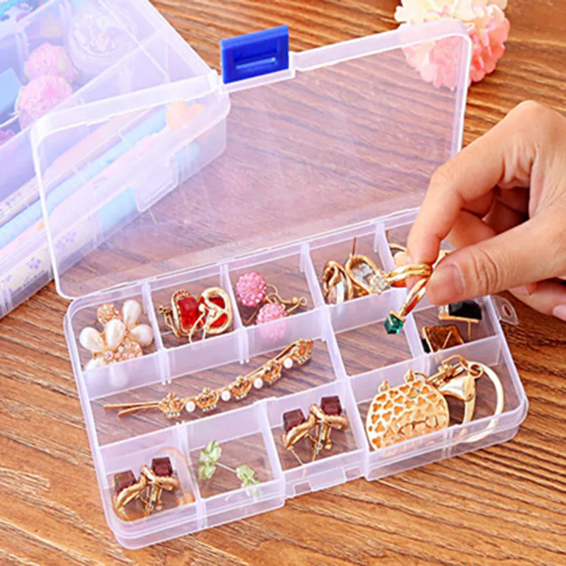 

10 Grids Adjustable Plastic Clear In Desk Jewelry Beads Pills Nail Art Tips Hanger Storage Organizer Container Box Case 23May 14