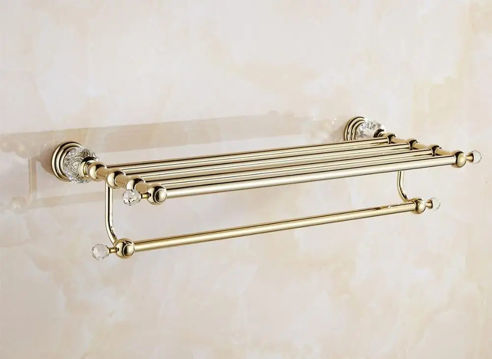 Античный Золотой латунный полированный набор аксессуаров для ванной комнаты набор хрустальных аксессуаров для ванной комнаты Er1 прозрачный кристалл делает ванную роскошь - Цвет: Towel Shelf