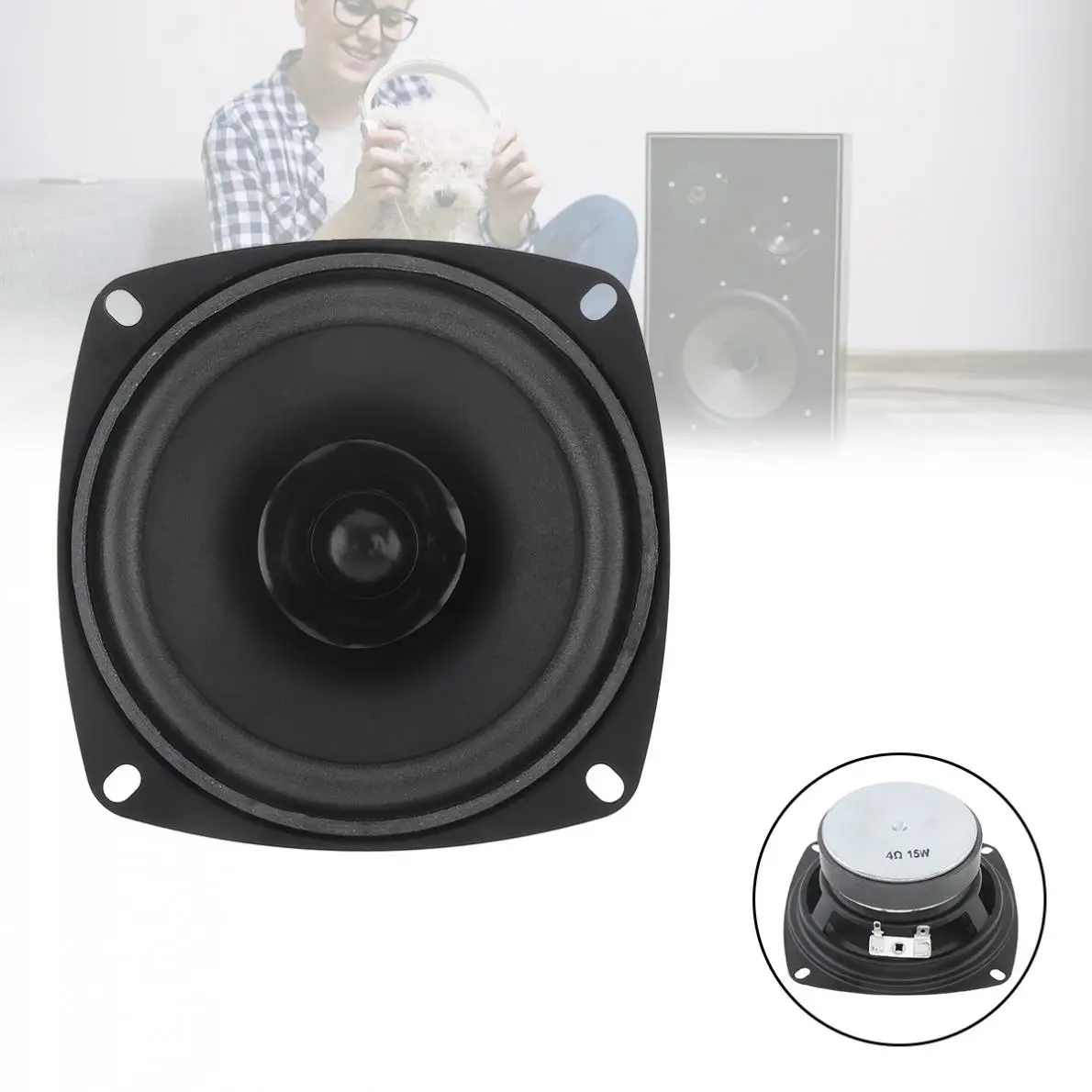 

4 Inch 15W Portable Tweeter Full Frequency Speaker Rubber Midrange Woofer Low Frequency with Bluetooth DIY 1PC for Outdoors