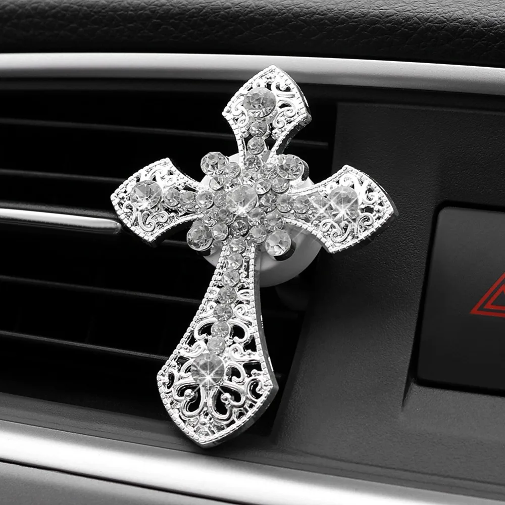 

Car Ornament Jesus Cross Air Freshener Alloy Crystal Automotive Interior Decoration Vents Perfume Clip Aromatherapy Diffuser