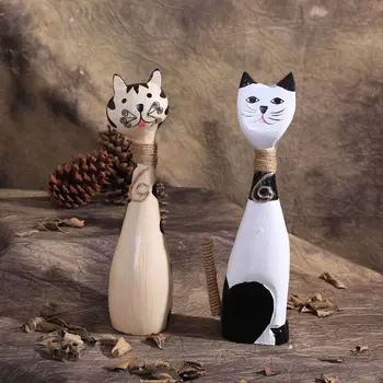 

Zakka Lovely couple kitten Wood crafts home decoration ornaments creative Embellishment Carving 28CM 2pcs/set