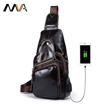 

MVA 2018 New Design Men Chest Bags USB Charging Genuine Leather Messenger Bag Men's Shoulder Bag Casual Male Handbag